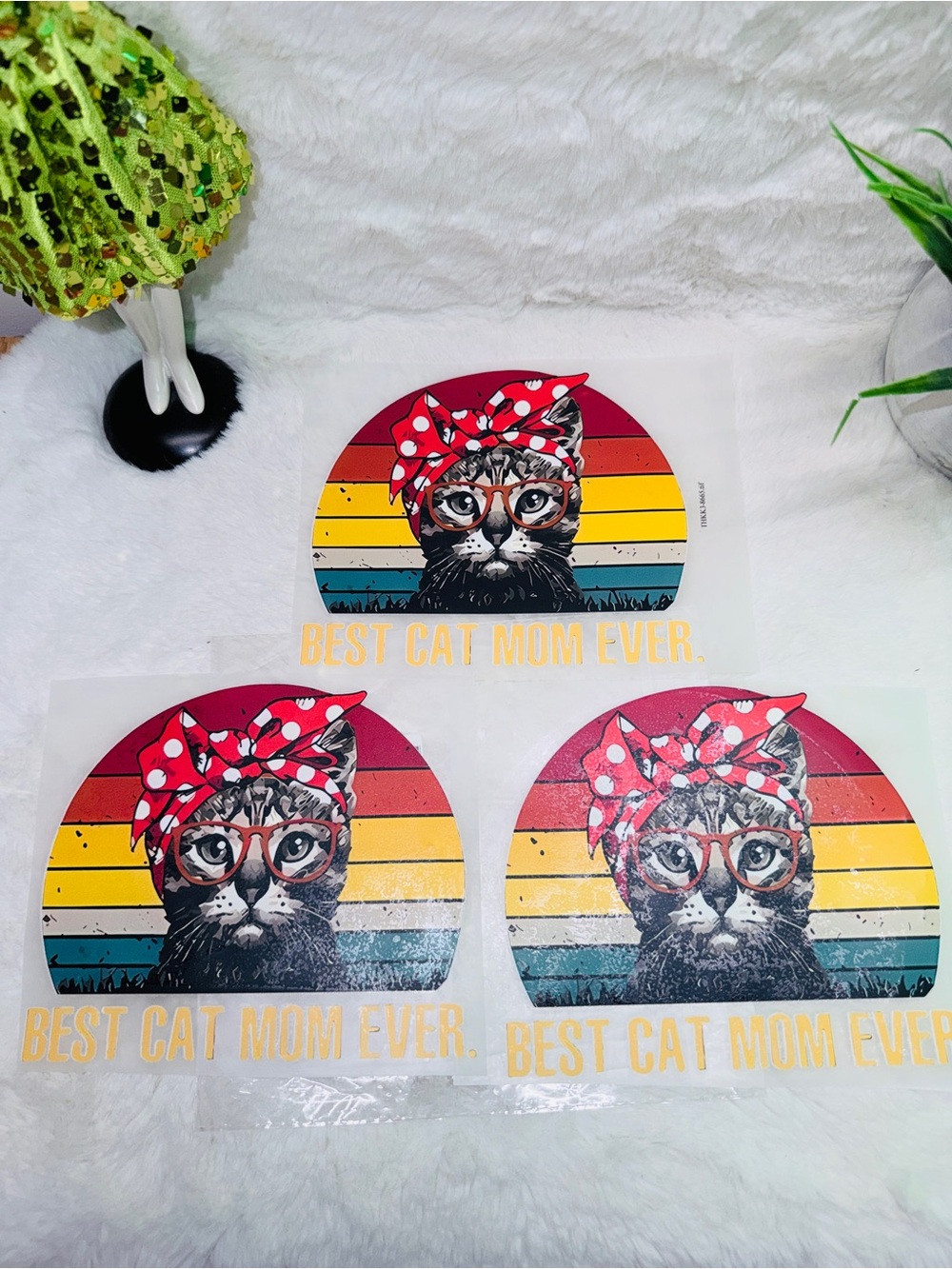 Retro Cat Mom Iron On Transfers - Polka Dot Bandana Cat w/ Stripes 🐈⬛